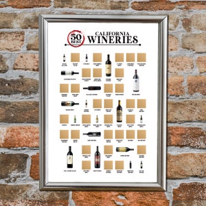 50 najlepszych kalifornijskich winnic - plakat do zdrapywania - lista winnych marzeń - sztuka winiarska - dekoracje winiarskie - upominki na przyjęcie winiarskie - najlepszy prezent dla miłośników wina!