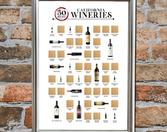 50 Best California Wineries Scratch Off Poster, Wine Bucket List, Wine Lovers Gift, Wine Wall Art, Wine Decor, Winery Map, Wine Party Favors