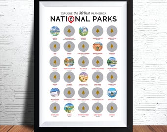 National Park Scratch Off Poster, US National Park Map, National Parks Bucket List, Hiking Poster, Hiking Gifts, Camping Decor, Hiking Art
