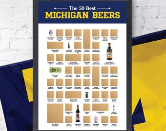 University of Michigan Beers - 50 Best Michigan Beers Scratch Off Poster - Wolverines Gifts for Him - Beer Print - Craft Beer Gifts for Men