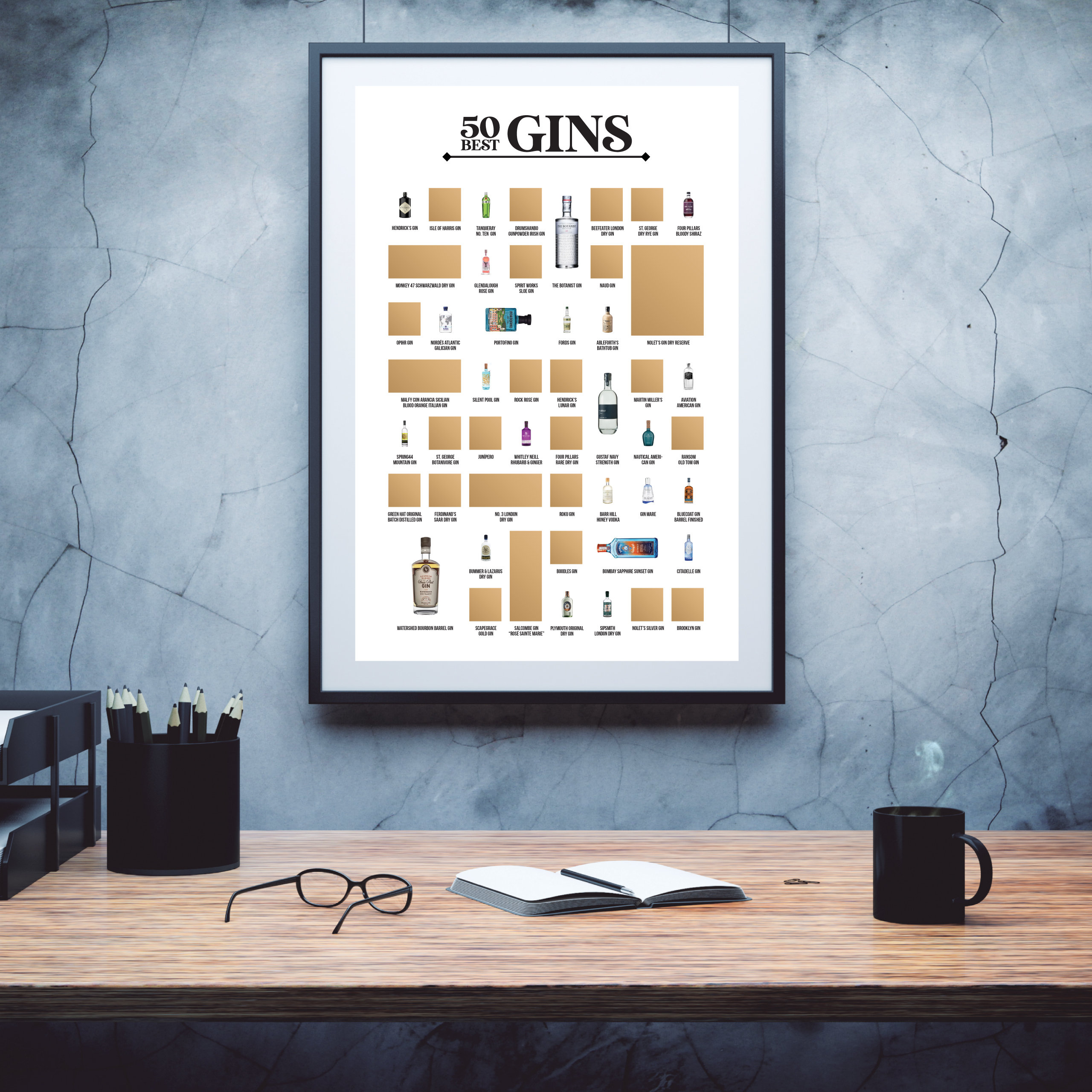 50 Best Gins Scratch off Poster, Gin Bucket List, Gin Lovers Gift