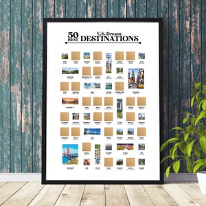 Poster à gratter liste des États-Unis - Poster de voyage - Liste de seaux de voyage - Carte de voyage - Posters de voyage à gratter - Cadeau de voyage en famille