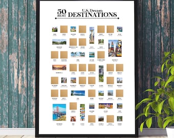 USA Bucket List Scratch Off Poster, Travel Bucket List Map, US Travel Destinations Poster, Family Travel Gift, Adventure Wall Art