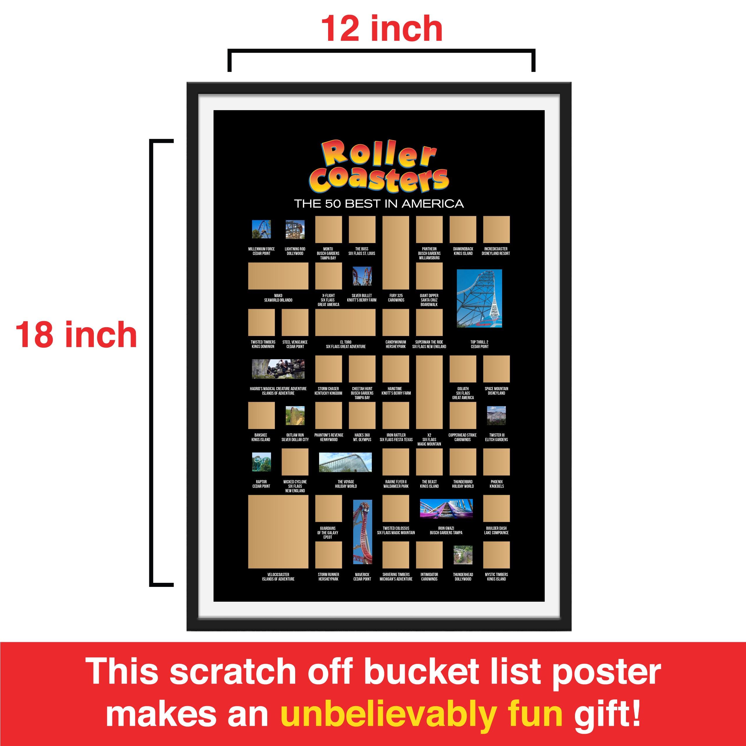 50 Best Roller Coasters + Waterparks Scratch off Poster, Roller Coaster ...