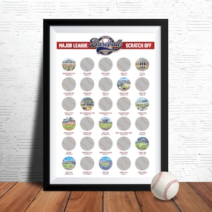 Poster à gratter du stade de baseball : carte du stade de baseball, cadeaux de baseball, carte de voyage du stade de baseball, tracker du stade de baseball