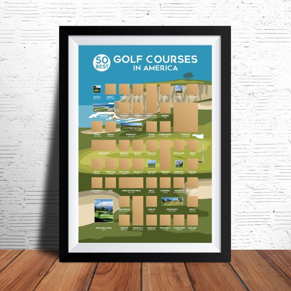 50 Best Golf Courses in the USA Scratch Off Poster - Golf Course Map - Golf Posters - Golf Prints - Golf Scratch Off - Golf Gifts for Men