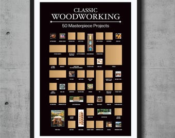 Woodworking Scratch Off Bucket List Poster, Woodworker Gifts, Woodworking Gifts for Men, Woodworking Wall Art, Workshop Decor, Hobby Poster