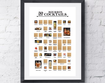 50 Best Bourbon Cocktails Scratch Off Poster - Bourbon Poster - Bourbon Bar Sign - Bar Cart Decor - Bar Prints - Bar Cart Prints - Bar Gifts