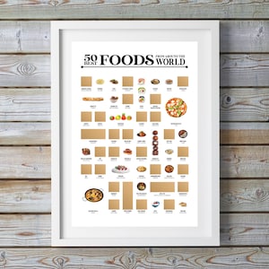 50 Best Foods Scratch Off Poster - Kitchen Decor - Kitchen Wall Art - Kitchen Prints - Foodies Christmas Gifts - Gifts for Foodies