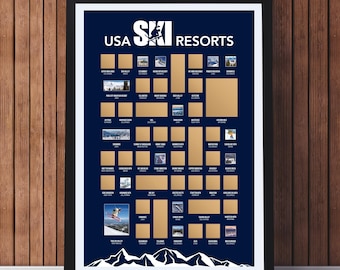 Scratch Off Ski Poster, Ski Bucket List: Top 50, Scratch Off USA Ski Resorts Poster, Ski Poster, Ski Gifts, Ski Decor, Ski Map Print