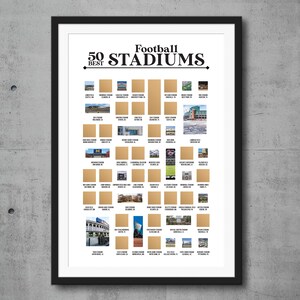 Die 50 besten Fußballstadien – Rubbelposter – Football Bucket List – Fußball Geschenke für Männer – NFL Football und College Football Geschenke