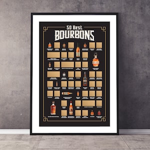 Scratch off Bourbon Poster - Bourbon Bucket List Poster - Home Bar Decor - Bar Cart Accessories - A Great Bourbon Gift for Him!