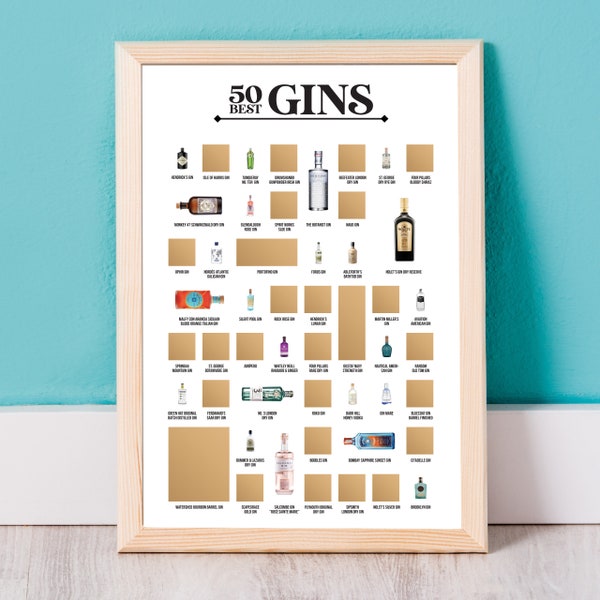 50 Beste Gins Scratch Off Poster - De Gin Bucket List - Gin Poster - Gin Print - Het beste cadeau voor gin-liefhebbers!
