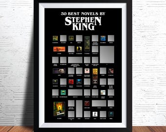Póster de Stephen King para raspar, póster de Stephen King, regalos de Stephen King, lámina de Stephen King, las 50 mejores novelas de Stephen King