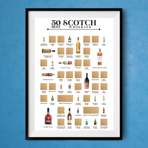 50 Best Scotch Whiskies Scratch Off Poster, Scotch Bucket List, Scotch Lovers Gift, Home Bar Decor, Bar Cart Decor, Home Bar Scotch Wall Art