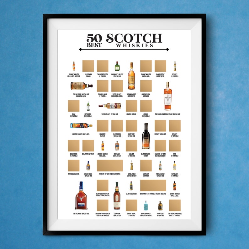 50 best scotch whiskies scratch off poster