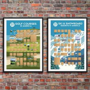 Golf Scratch Off Poster & Ski und Snowboarding Rubbelposter - Golf Geschenke - Ski Geschenke - Golf Club Karte - Vintage Ski Poster