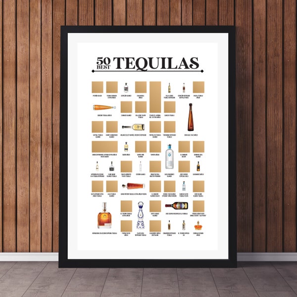 50 Best Tequilas Scratch Off Poster - Tequila Bucket List - Tequila Bar Gift - Tequila Scratch Off Map - The Best Gift for Tequila Lovers!