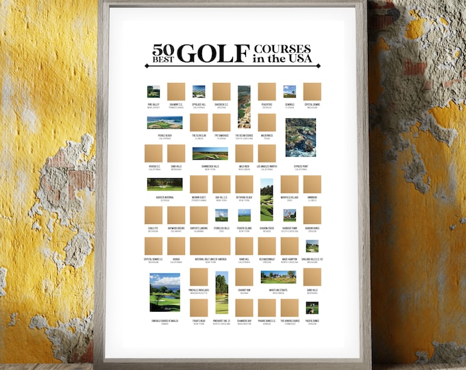 50 Best Golf Courses in the USA Scratch Off Poster - The Golf Course Bucket List - Golf Poster - Golf Print - Golf Decor - Great Golf Gifts!