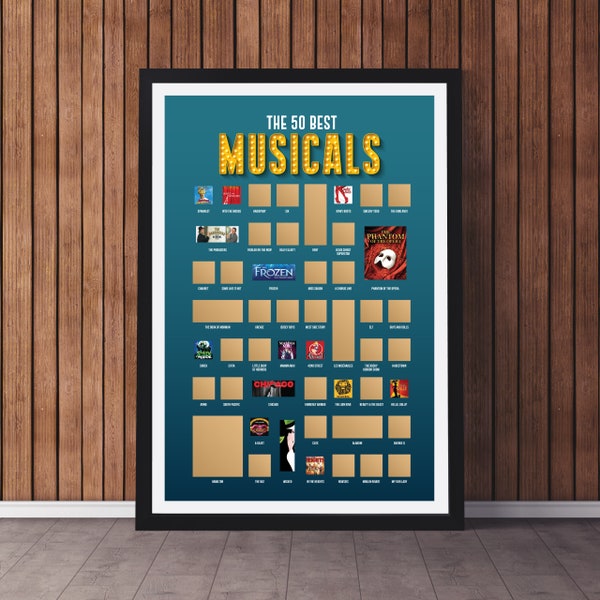 50 Best Musicals Scratch Off Poster - Musical Theater Gifts - Musical Posters - Broadway Posters - Broadway Gifts - Musical Scratch Off