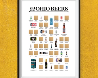 50 Best Ohio Beers Scratch Off Poster - The Scratch Off Beer Bucket List - Beer Sign - Beer Poster - Beer Gifts for Men - Craft Beer Gifts