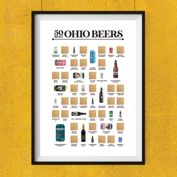 50 Best Ohio Beers Scratch Off Poster - The Scratch Off Beer Bucket List - Beer Sign - Beer Poster - Beer Gifts for Men - Craft Beer Gifts