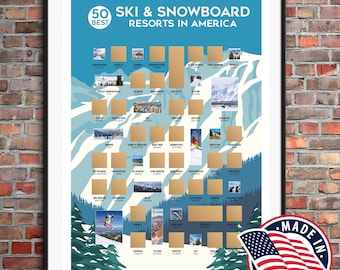 50 Best Ski Resorts Scratch Off Poster, Ski & Snowboarding Bucket List, Ski Poster, Snowboard Poster, Ski Gifts, Snowboard Gifts, Ski Decor