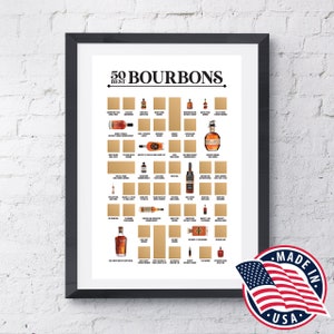 50 Best Bourbons Scratch Off Poster - Bourbon Bucket List - Bourbon Decor - Bourbon Print - Bourbon Poster - Best Gift for Bourbon Lovers!