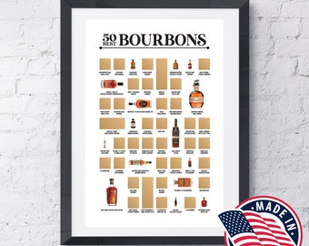 50 Best Bourbons Scratch Off Poster - Bourbon Bucket List - Bourbon Decor - Bourbon Print - Bourbon Poster - Best Gift for Bourbon Lovers!