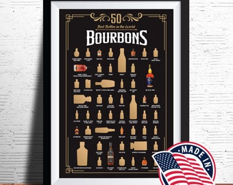 Poster Bourbon à gratter - Liste des 50 meilleurs bourbons - Cadeaux Bourbon - Poster Bourbon - Enseigne Bourbon - Impressions Bourbon - Décoration de bar