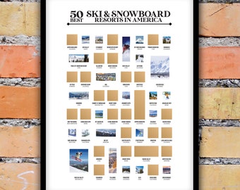 50 Best Ski & Snowboard Resorts Scratch Off Poster, Ski Bucket List, Snowboard Gift, Ski Gift, Winter Sports Decor, Ski Wall Art, Ski Poster