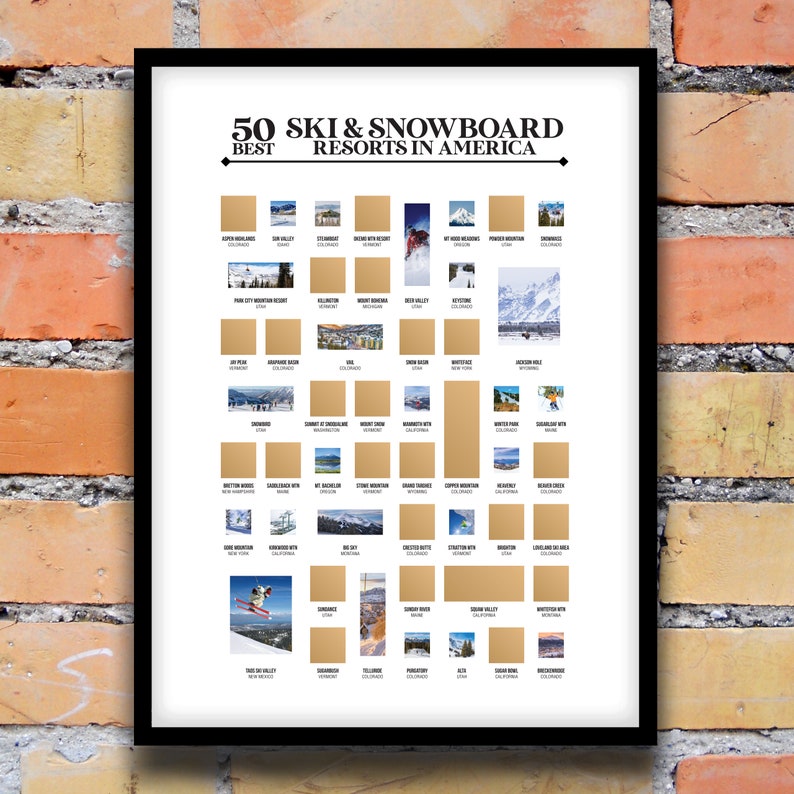 scratch off ski and snowboard bucket list poster