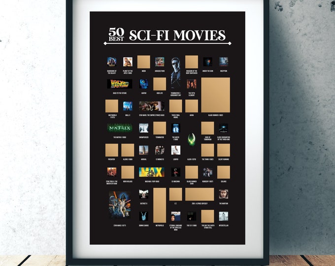 50 Best Sci Fi Movies Scratch Off Poster - Sci Fi Movie Bucket List - Sci Fi Wall Art - Sci Fi Poster - Sci Fi Prints - The Best Sci Fi Gift