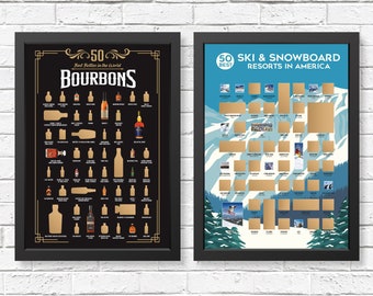 Poster à gratter Bourbon et poster de ski à gratter - Cadeaux Bourbon - Cadeaux ski - Poster Bourbon - Poster de ski vintage - Déco bar