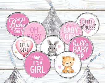 It's a Girl Stickers for Chocolate Kisses - Sweet Baby Girl Baby Shower Labels - Baby Shower Stickers for Hershey's Kiss or Reeses Cup