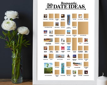 Poster 50 meilleurs rendez-vous à gratter - La liste des produits romantiques à gratter - Le panneau Meilleurs rencards - Un cadeau romantique pour petit ami !