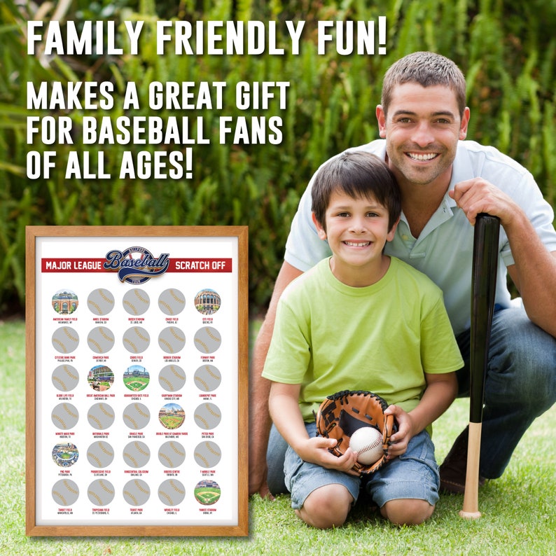 Baseball Stadium Scratch off Poster, Baseball Stadium Map, Baseball