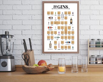 50 Best Gins Scratch off Poster, Gin Bucket List, Gin Lovers Gift
