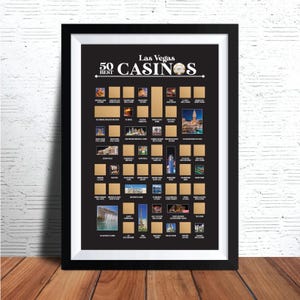 Poster à gratter des 50 meilleurs casinos de Las Vegas - Liste des casinos - Poster Las Vegas - Impression Las Vegas - Cadeaux casino - Voyage entre filles Las Vegas !