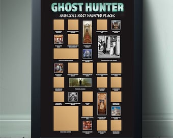 Ghost Hunter Scratch Off Poster, Haunted Places Bucket List, Ghost Tours Map, Spooky Wall Art, Paranormal Gifts, Ghost Hunting Decor