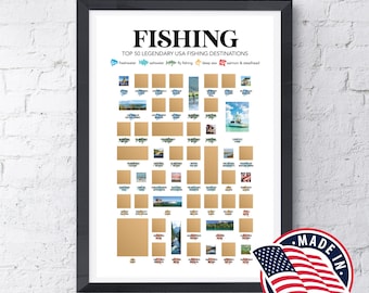 50 Best Fishing Destinations Scratch Off Poster, Fishing Bucket List, Fishing Gifts for Men, Gifts for Fishermen, Fishing Art, Fishing Decor