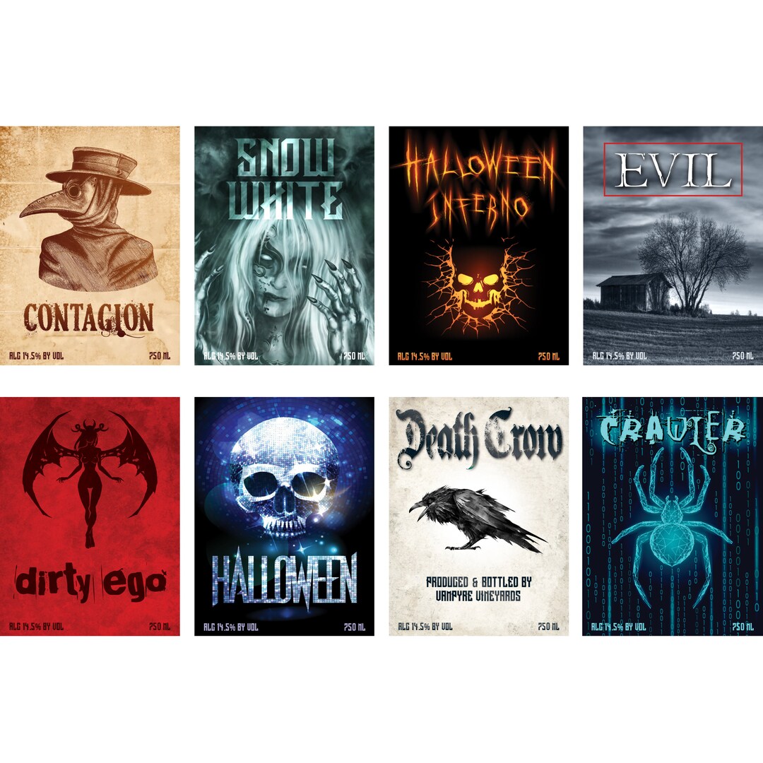Halloween Wine Bottle Labels - Set of 8 Halloween Wine Stickers - 5" X ...