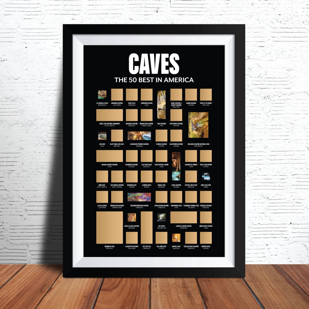 50 Best Caves in the USA Scratch off Poster, Caving Bucket List ...