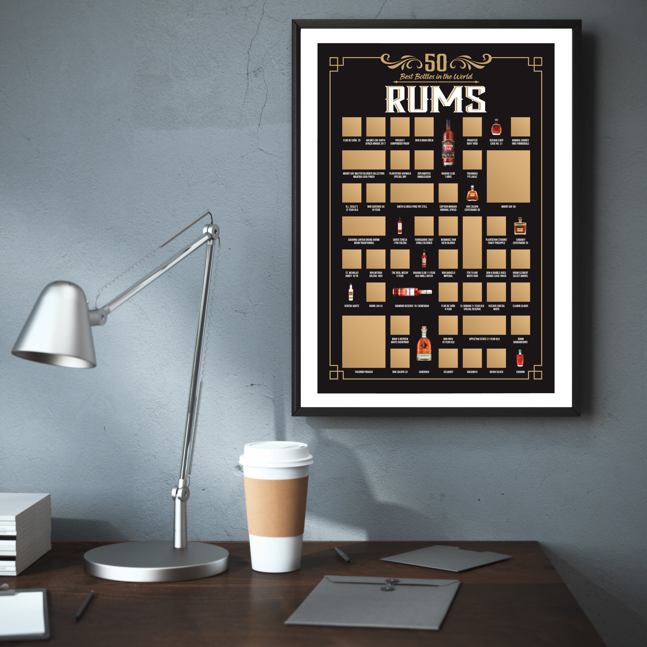 Poster à Gratter 52 Rhums Du Monde - Format A3, Encre Dorée - Bucket List Dégustation - Cadeau Pour Amateur De Rhum