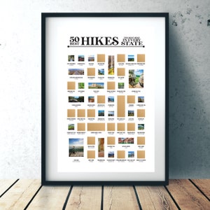Poster à gratter 50 meilleures randonnées - La meilleure randonnée de tous les États - Poster de randonnée - Cadeaux de randonnée pour femmes, hommes et tous vos amis !