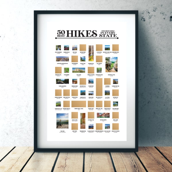 50 Best Hikes Scratch Off Poster - The Best Hike In Every State - Hiking Poster - Hiking Gifts for Women, Men, & All Your Friends!