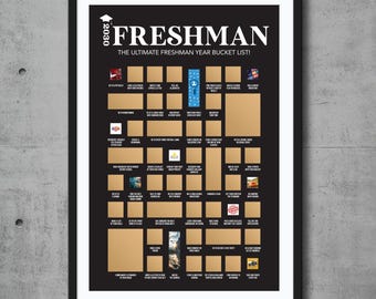 High School Freshman Bucket List Scratch Off Poster, Class of 2030 Gift, Back to School Teen Room Decor, 9th Grade Gift for Daughter Son