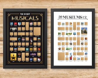 Musicals Scratch Off Poster & Museums Scratch Off Poster - Musical Theatre Gifts - Museum Gifts - Musical Posters - His and Hers Gifts