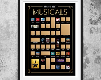 50 meilleures affiches de comédies musicales à gratter - Comédies musicales de Broadway à gratter - Affiches de comédies musicales - Affiches de Broadway - Cadeaux Broadway - Théâtre musical