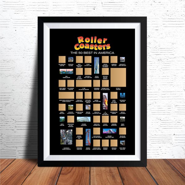 50 bästa berg-och-dalbanor skrapa-off posters, berg-och-dalbana bucket list, temapark väggkonst, berg-och-dalbana presenter, berg-och-dalbana festdekorationer